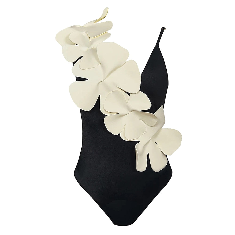 One Piece Ruffle Swimsuit Floral Lace Up Swimwear Women Solid Bathing Suit Summer Beachwear