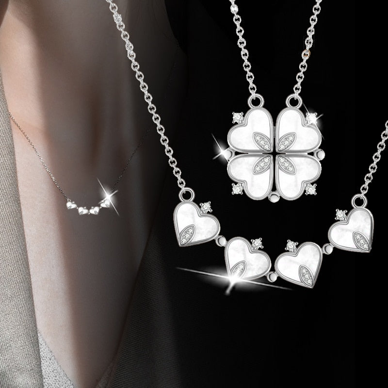 4 crystal heart flower pendant stainless steel necklace gold silver chain