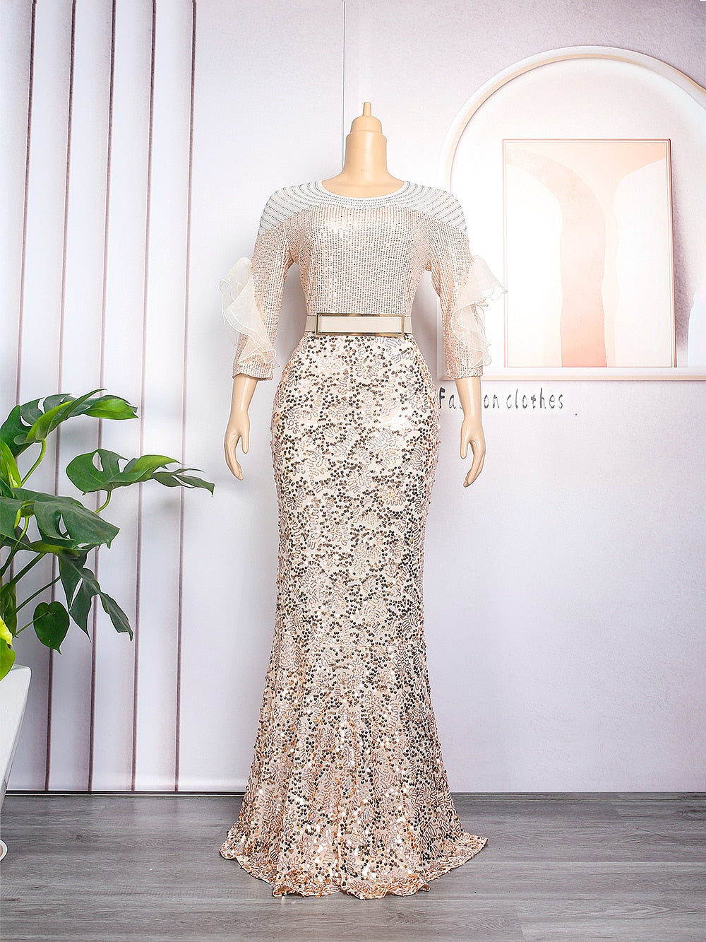 Plus Size Party Long Dresses Sequin Evening Gowns