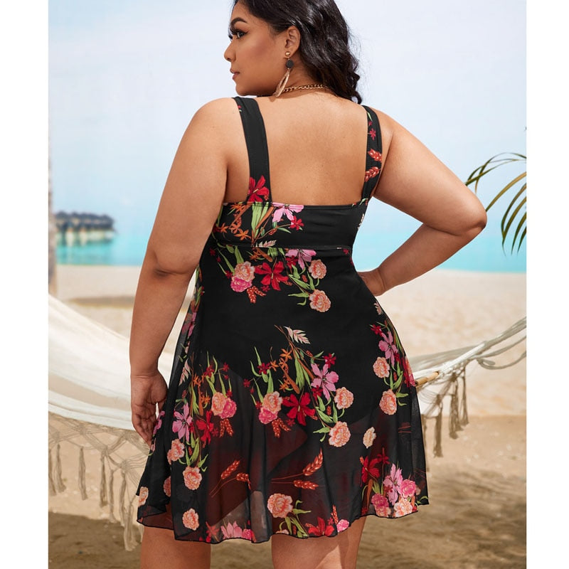 Women's modest swim dresses Flower Printing Plus-Size Swimsuit One Piece Swimwear Bathing Suits