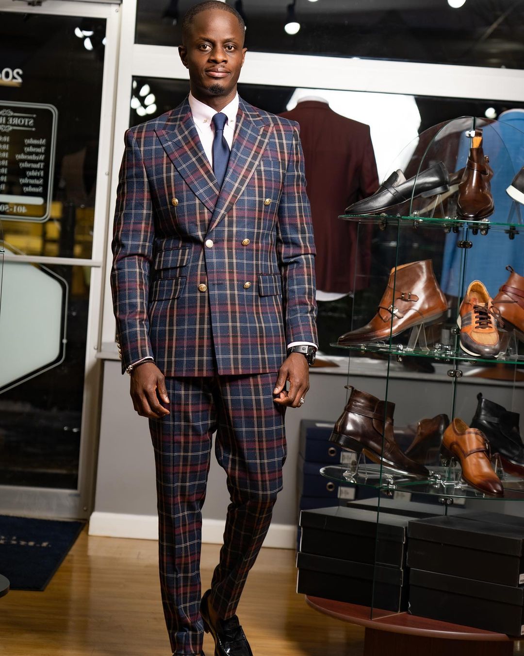 Casual Men Suits Grid Pattern Two Button Two Pieces Jacket With Pants-men suits-Top Super Deals-Free Item Online