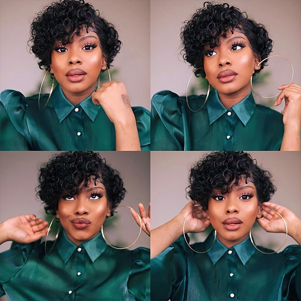 Pixie Cut Wig Human Hair Short Curly Women Human Hair With Bangs