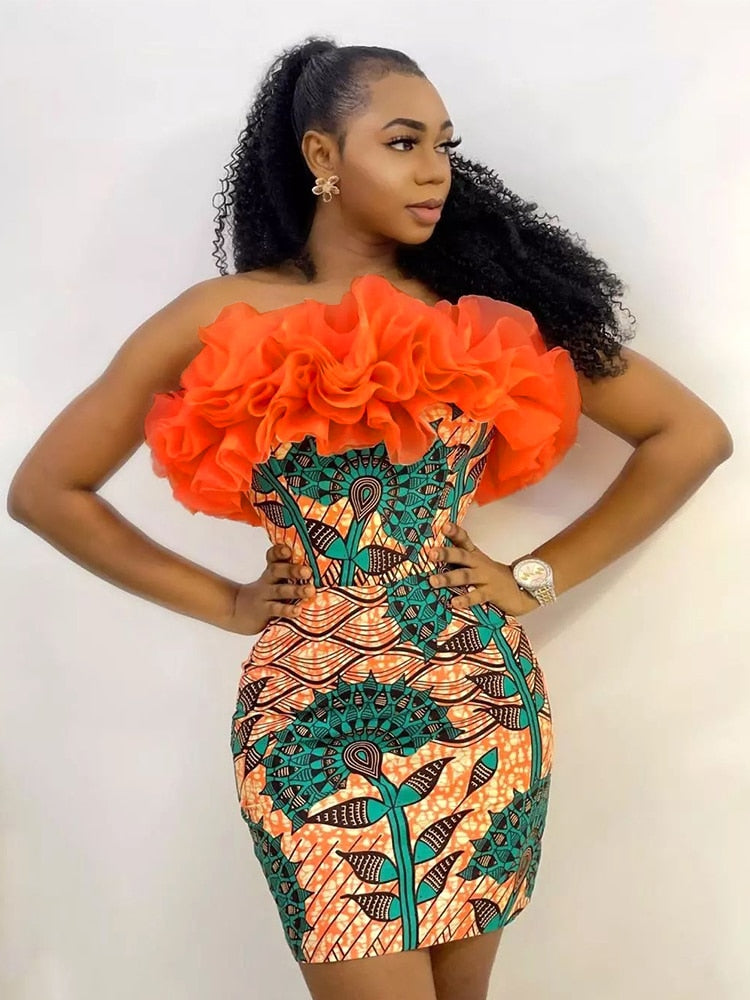 Women Tube Tops Dress Bodycon Ruffles Backless