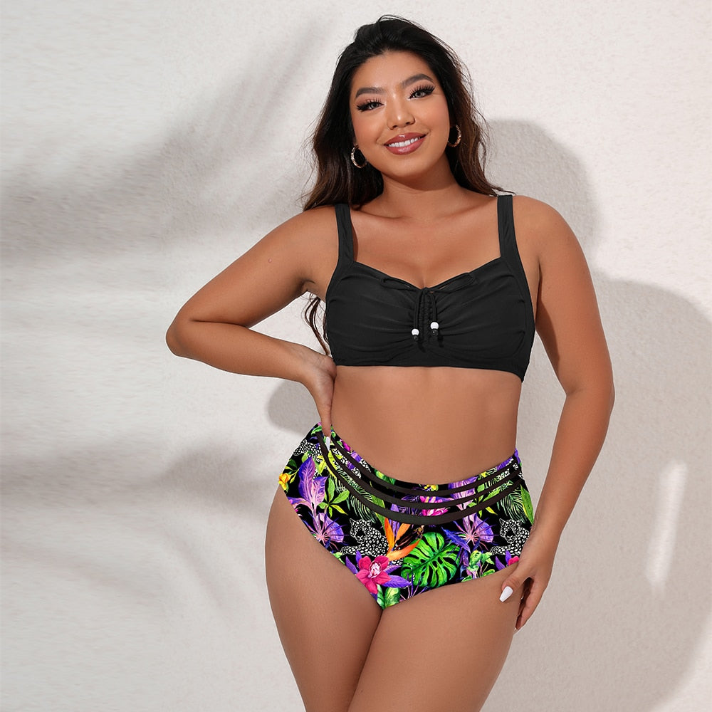 Plus Size Swimwear Women's Swimsuits Large Bathing Suits Two-piece High Waist Push Up Bikini Set