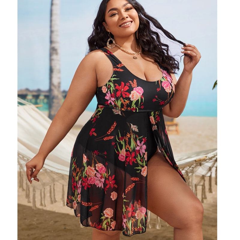 Women's modest swim dresses Flower Printing Plus-Size Swimsuit One Piece Swimwear Bathing Suits