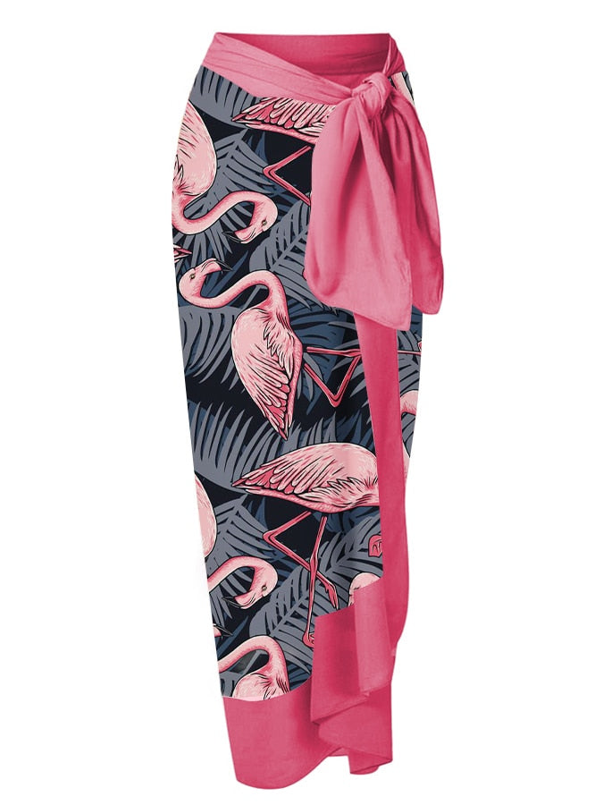 Swimsuit Flamingo Print One Piece Suit with Skirt Beach Dress Bathing Suit Summer Surf Wear