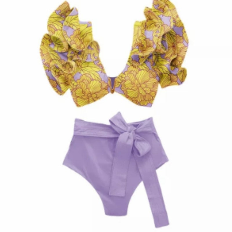 Bowknot One Piece Swimsuit Women Swimwear Skirt Cover Up Brazilian Bikini New Floral Print Beach Bathing Suit Set