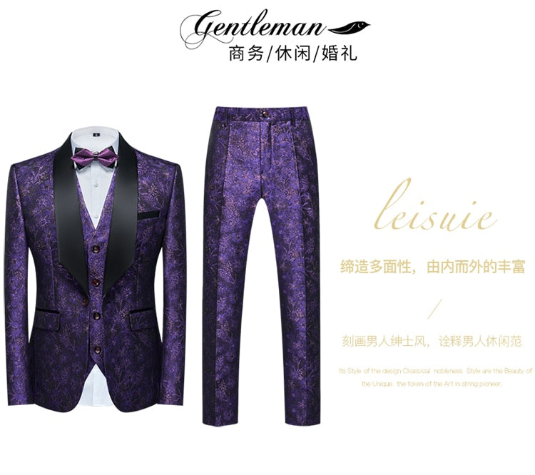 Blue Floral Pattern Suits Set-Tuxedos-Top Super Deals-Free Item Online