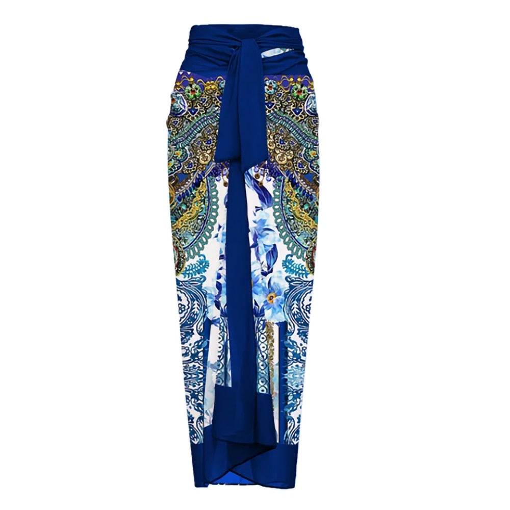 Blue Fashion Printed One-Piece Swimsuit Single Shoulder