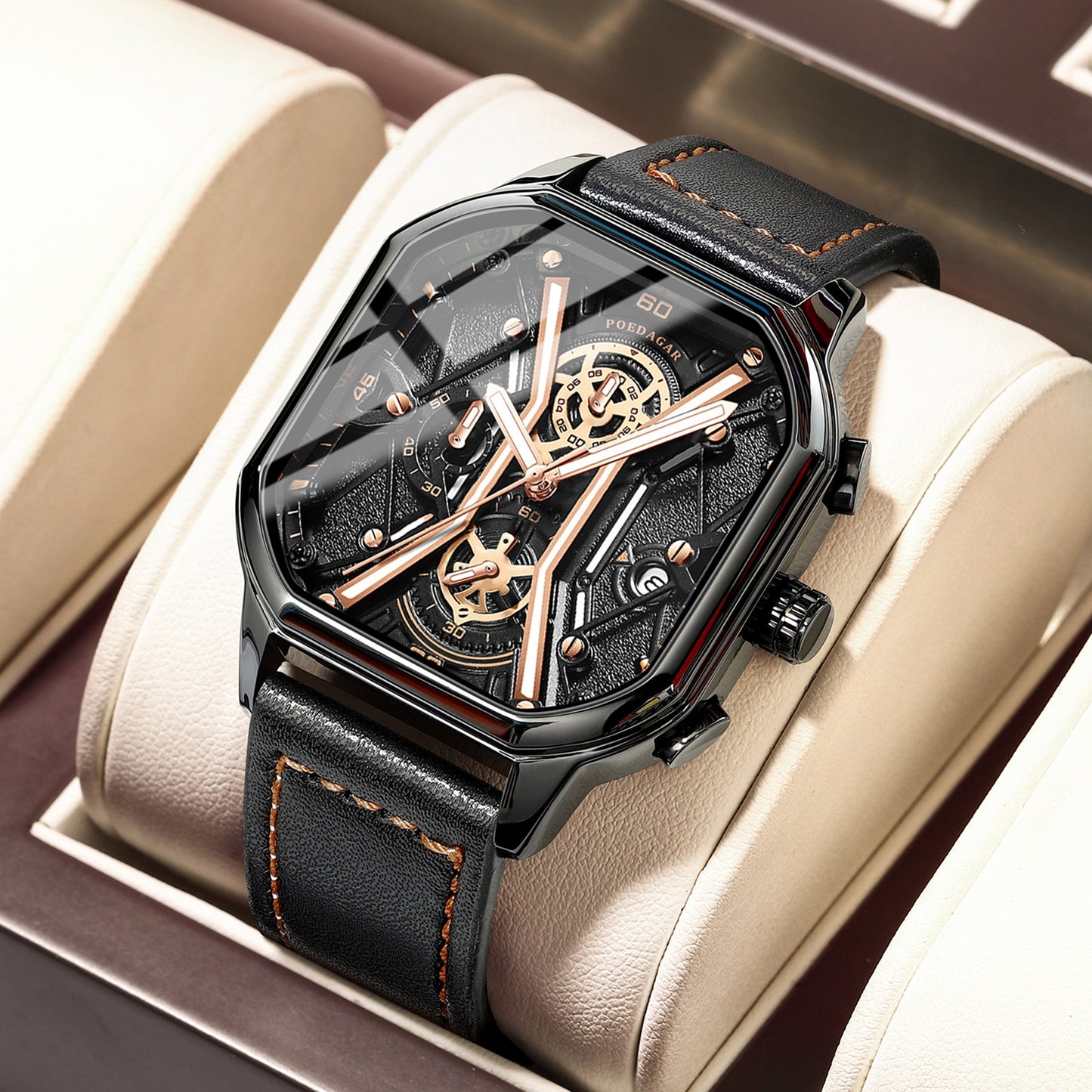 BeniSap Fashion Men Wristwatches Luxury Chronograph Luminous Waterproof Date Man Watch Square
