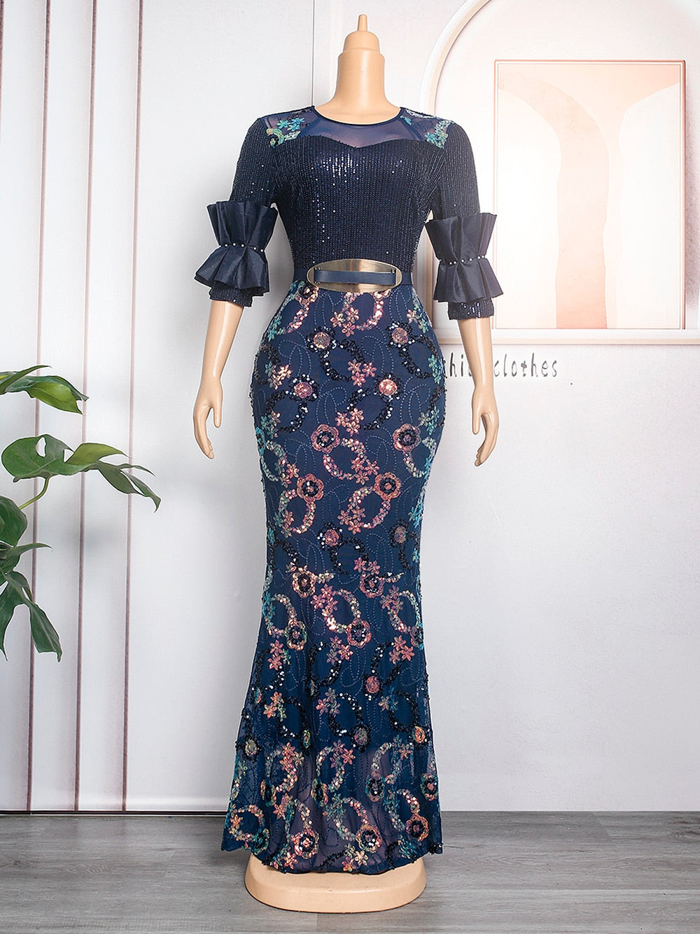 Women Plus Evening Mermaid Dresses Wedding Party Long Luxury Sequin Gown Bodycon-party dresses-Top Super Deals-Dark Blue-L-Free Item Online
