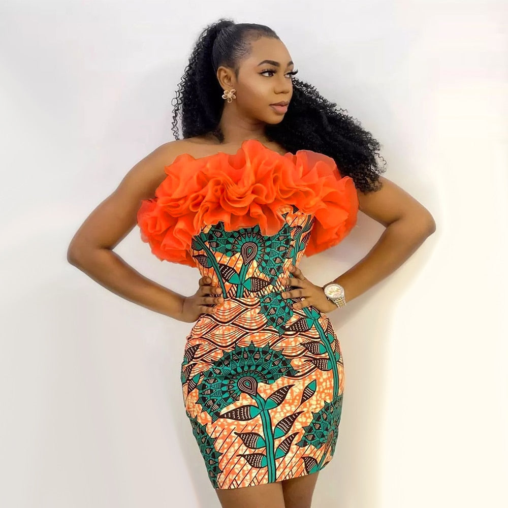 Women Tube Tops Dress Bodycon Ruffles Backless