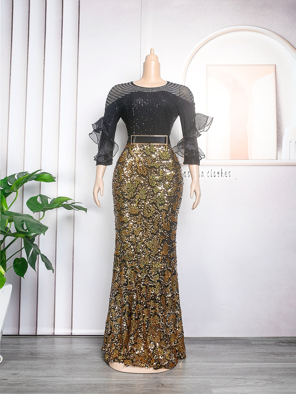 Plus Size Party Long Dresses Sequin Evening Gowns