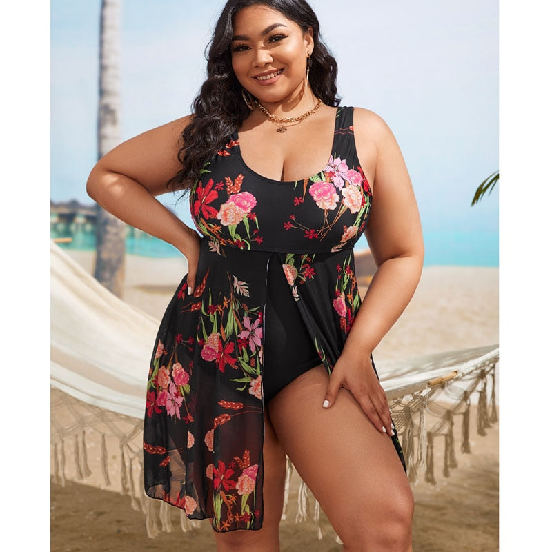 Women's modest swim dresses Flower Printing Plus-Size Swimsuit One Piece Swimwear Bathing Suits