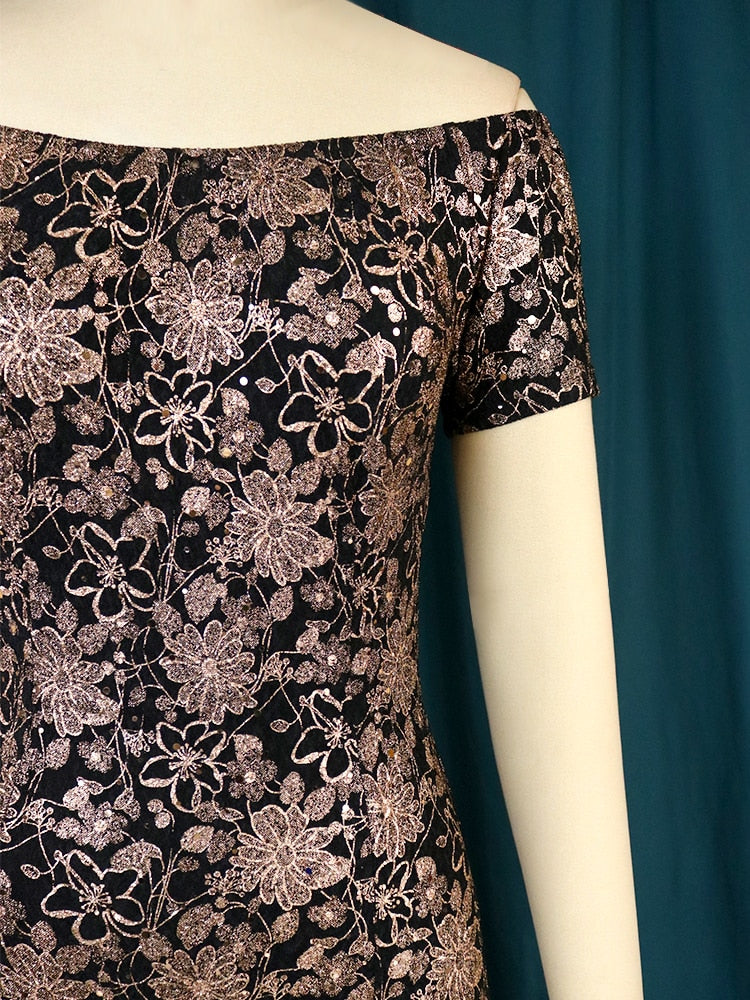 Floral Print Dress Fashion Autumn Slim Fit Off Shoulder Elegant