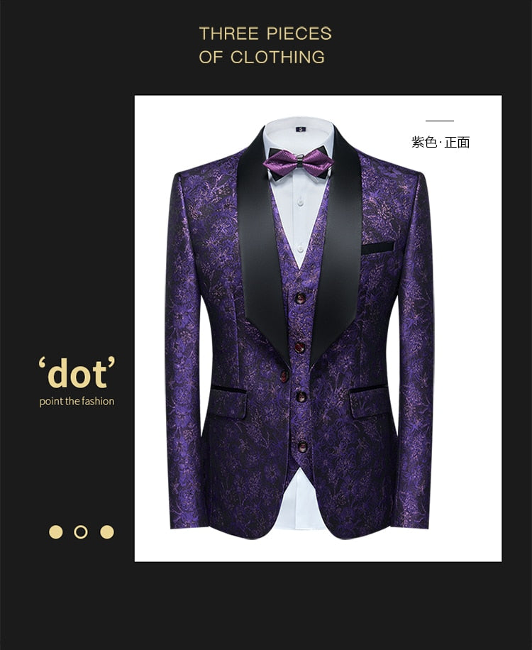 Blue Floral Pattern Suits Set-Tuxedos-Top Super Deals-Free Item Online