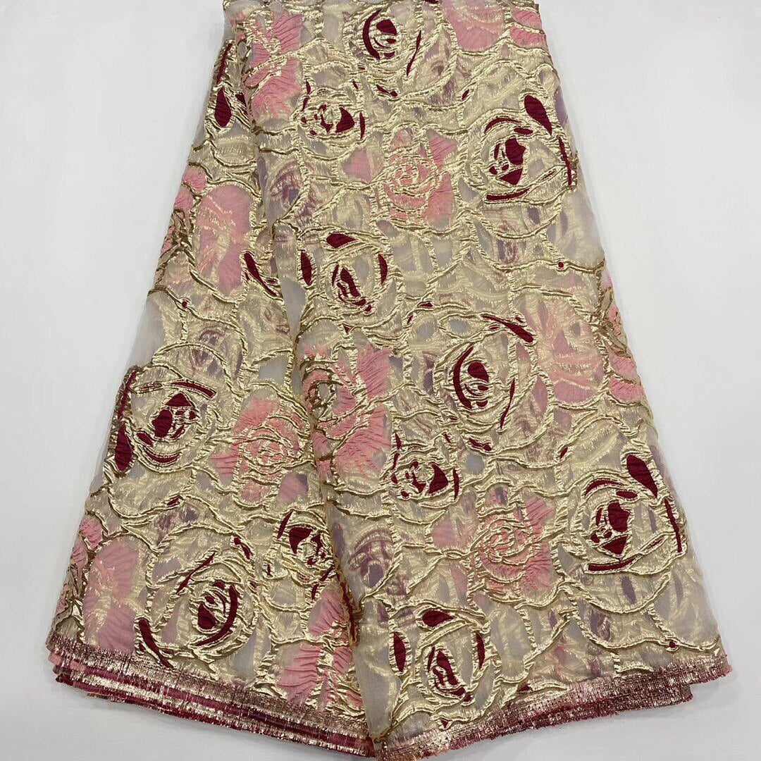 brocade jacquard lace fabric Gold 5 yards