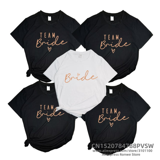 Gold Team Bride Letter Funny Women T shirt Bride To Be Squad Bachelorette Hen Party Bridesmaid Wedding Tops Tee