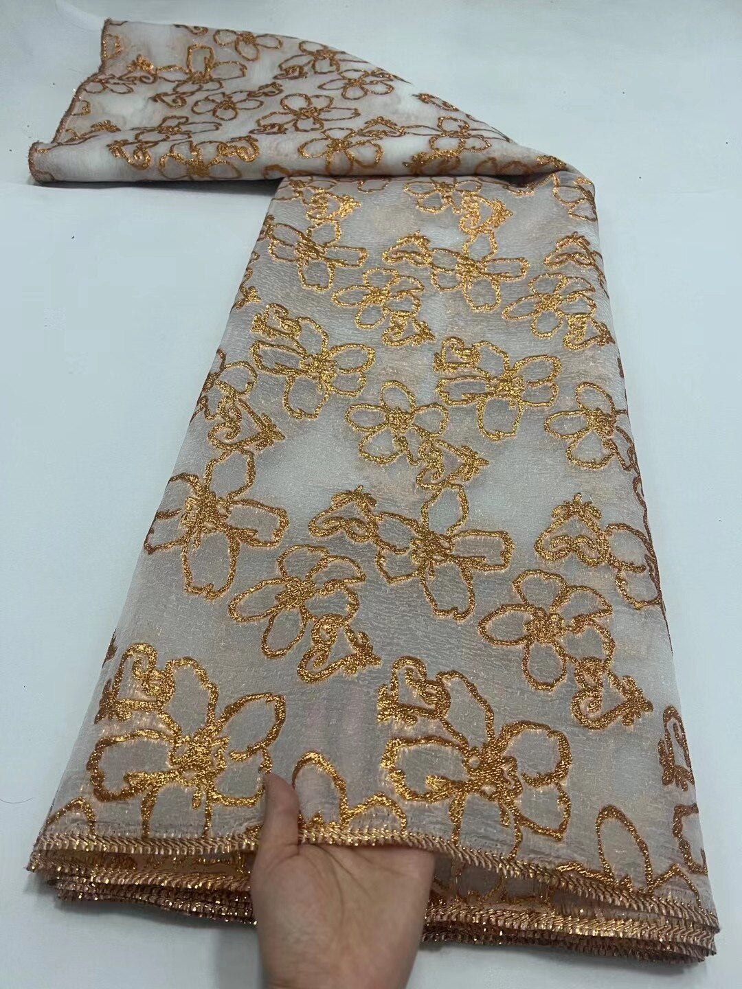 brocade jacquard lace fabric Gold 5 yards