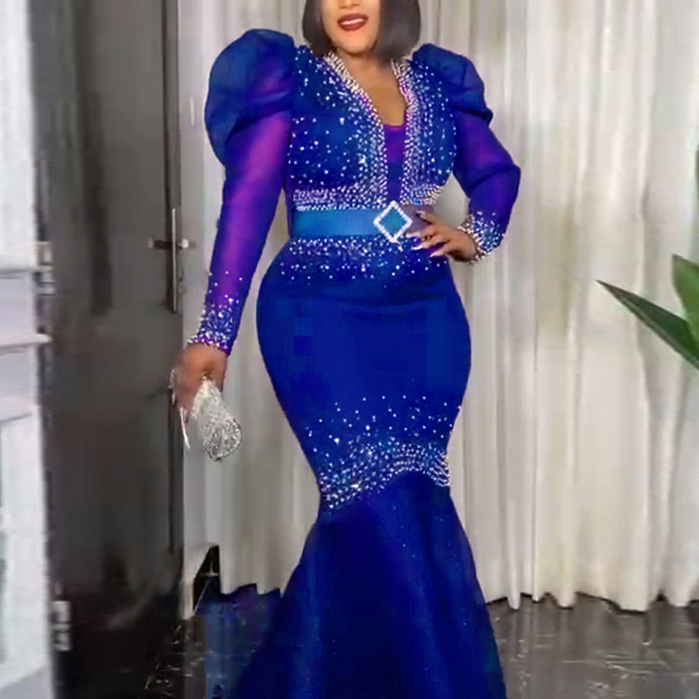 Mermaid Dress Women Plus Size Puff Sleeve