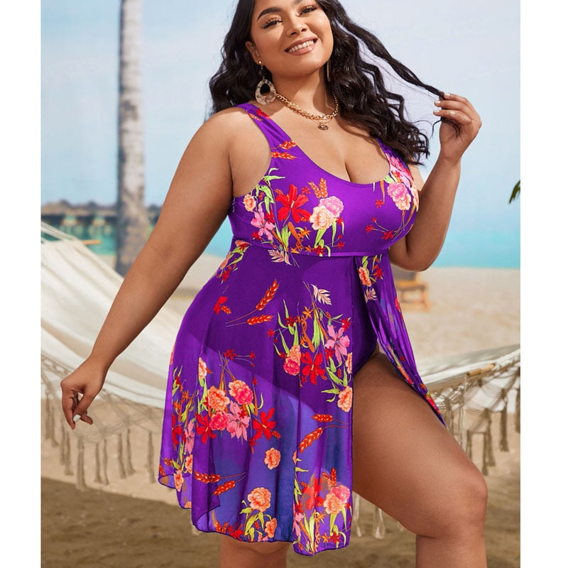 Women's modest swim dresses Flower Printing Plus-Size Swimsuit One Piece Swimwear Bathing Suits