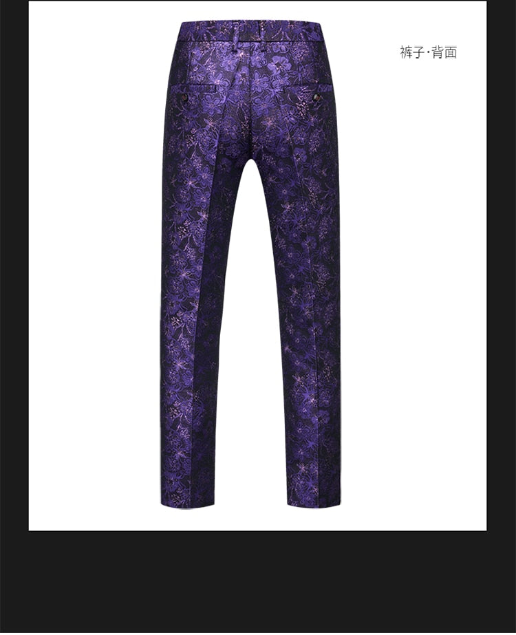 Blue Floral Pattern Suits Set-Tuxedos-Top Super Deals-Free Item Online