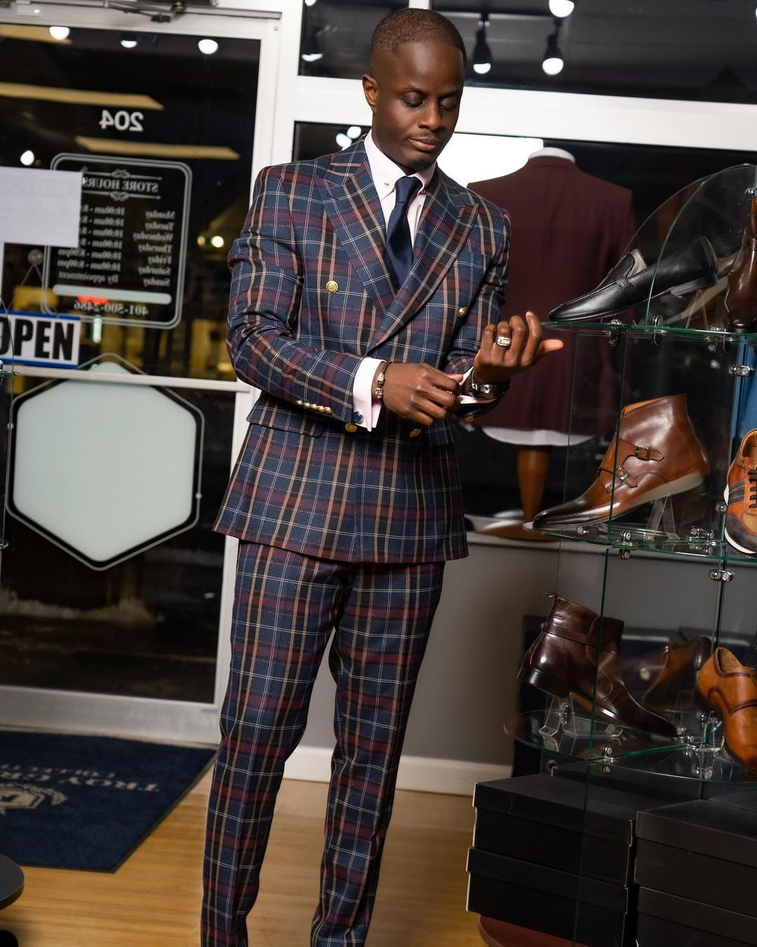 Casual Men Suits Grid Pattern Two Button Two Pieces Jacket With Pants-men suits-Top Super Deals-Free Item Online