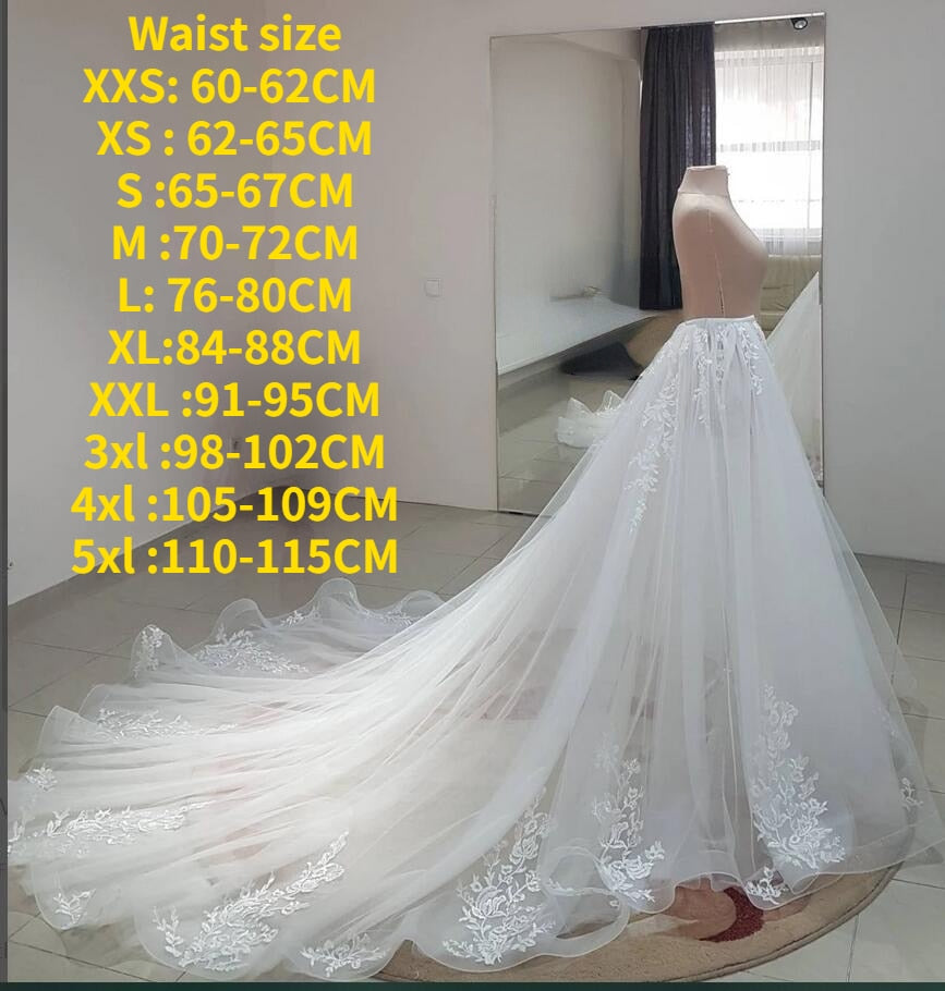 Detachable skirt wedding overskirt, tulle wedding train decorated lace