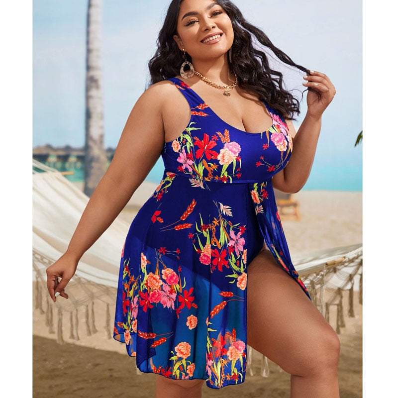 Women's modest swim dresses Flower Printing Plus-Size Swimsuit One Piece Swimwear Bathing Suits