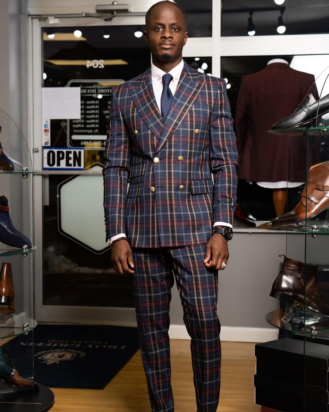 Casual Men Suits Grid Pattern Two Button Two Pieces Jacket With Pants-men suits-Top Super Deals-Free Item Online