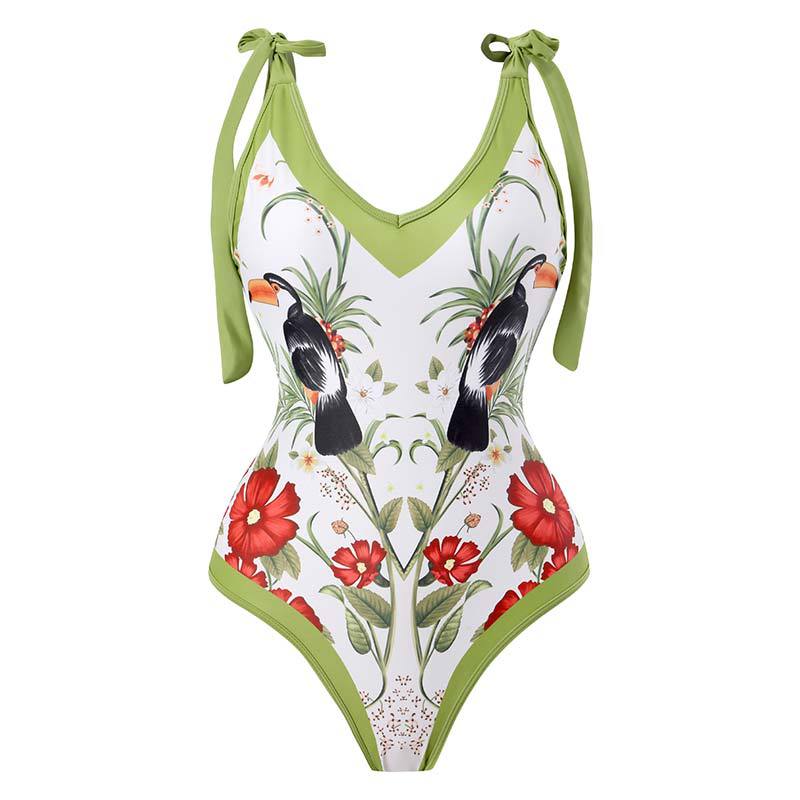 Bowknot One Piece Swimsuit Women Swimwear Skirt Cover Up Brazilian Bikini New Floral Print Beach Bathing Suit Set
