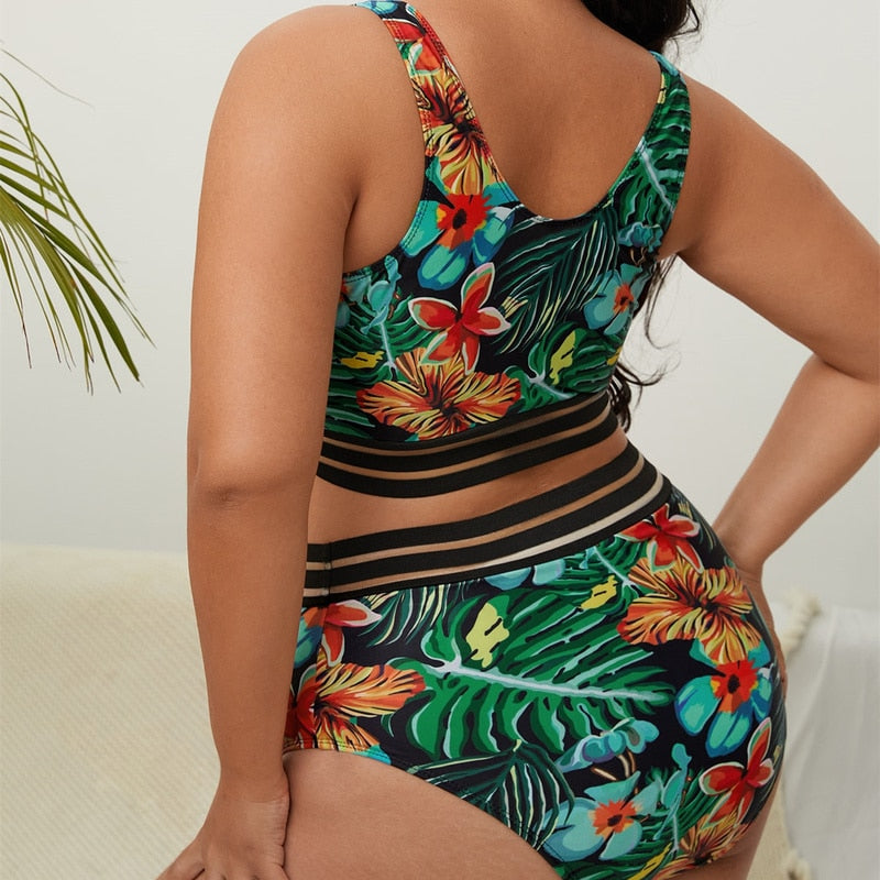 Plus Size High Waist Two Pieces Bikini Set Swimsuit Women Beachwear Swimwear Bathing Suit