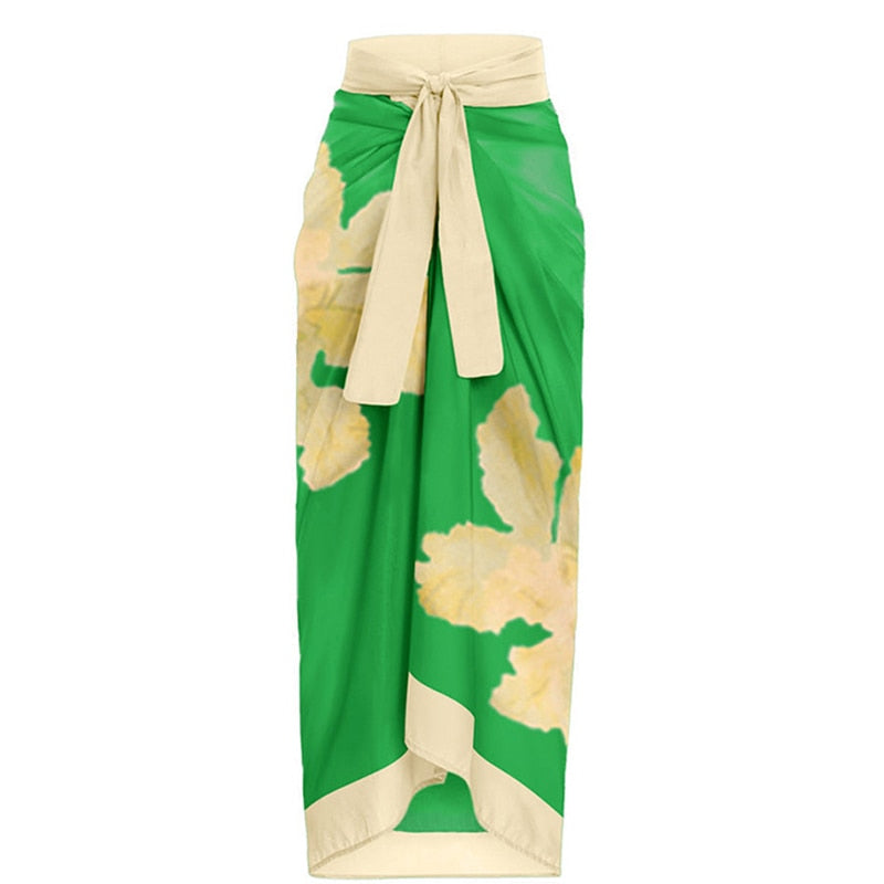 Bowknot One Piece Swimsuit Women Swimwear Skirt Cover Up Brazilian Bikini New Floral Print Beach Bathing Suit Set