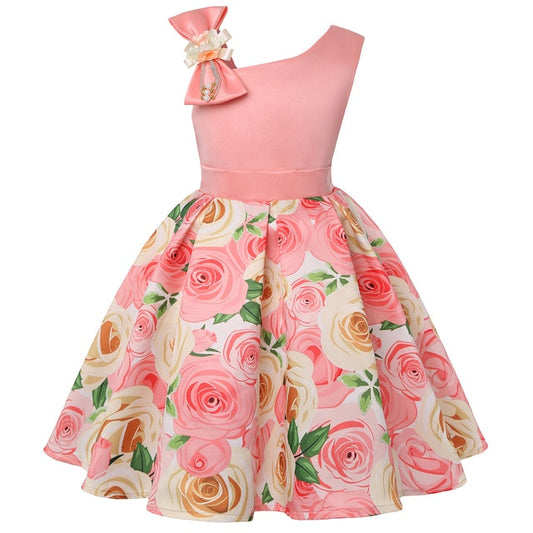 Summer Kids Flower Dresses for Girls Christmas Children Clothing Dress Princess Brithday Wedding Party Baby Girl Dress With Bow