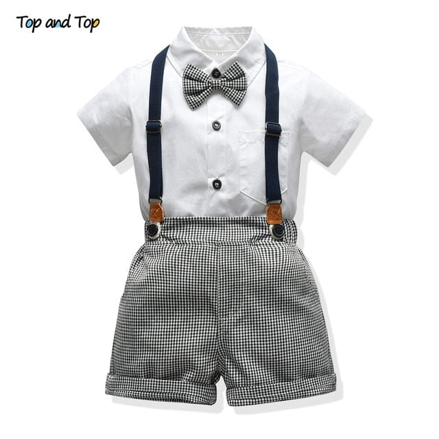 Top and Top Baby Boy Clothing Sets Infants Newborn Boy Clothes Shorts Sleeve Tops+Overalls 2PCS Outfits Summer Bebes Clothing