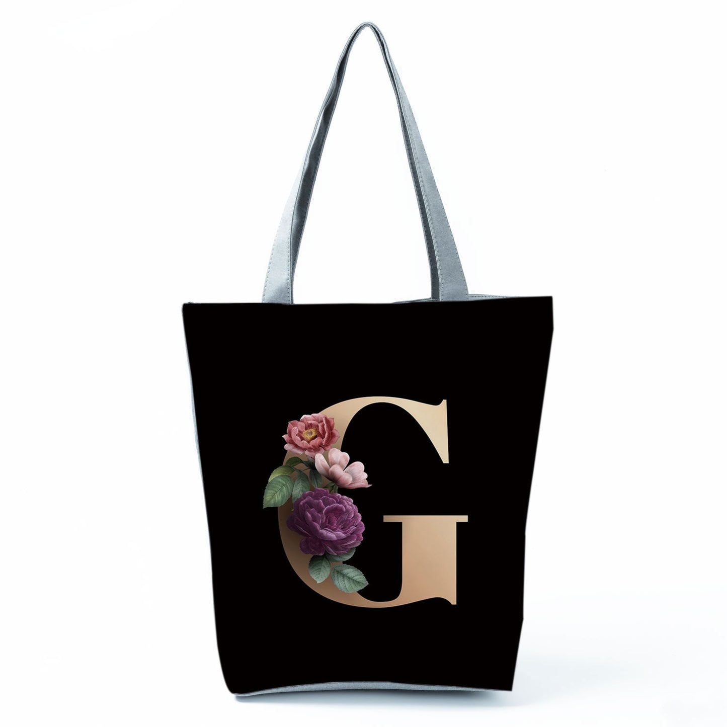 Black Customized Letter Alphabets Women Tote Shoulder Handbag
