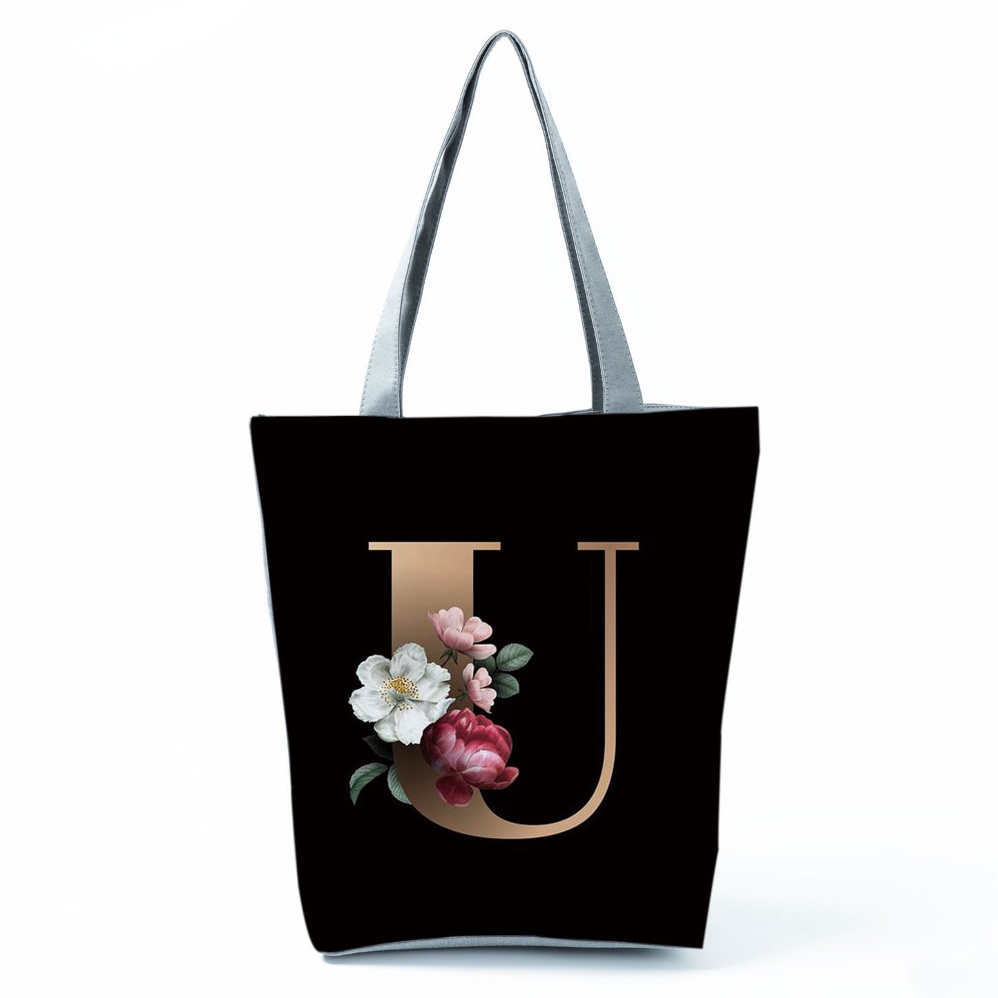 Black Customized Letter Alphabets Women Tote Shoulder Handbag