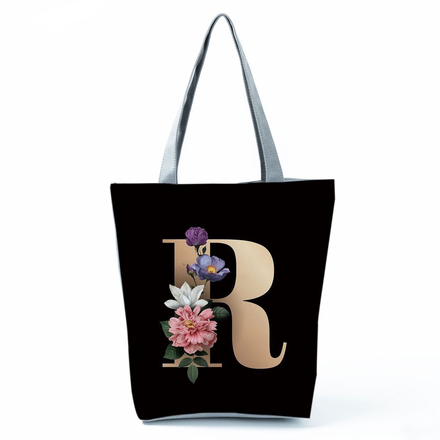 Black Customized Letter Alphabets Women Tote Shoulder Handbag