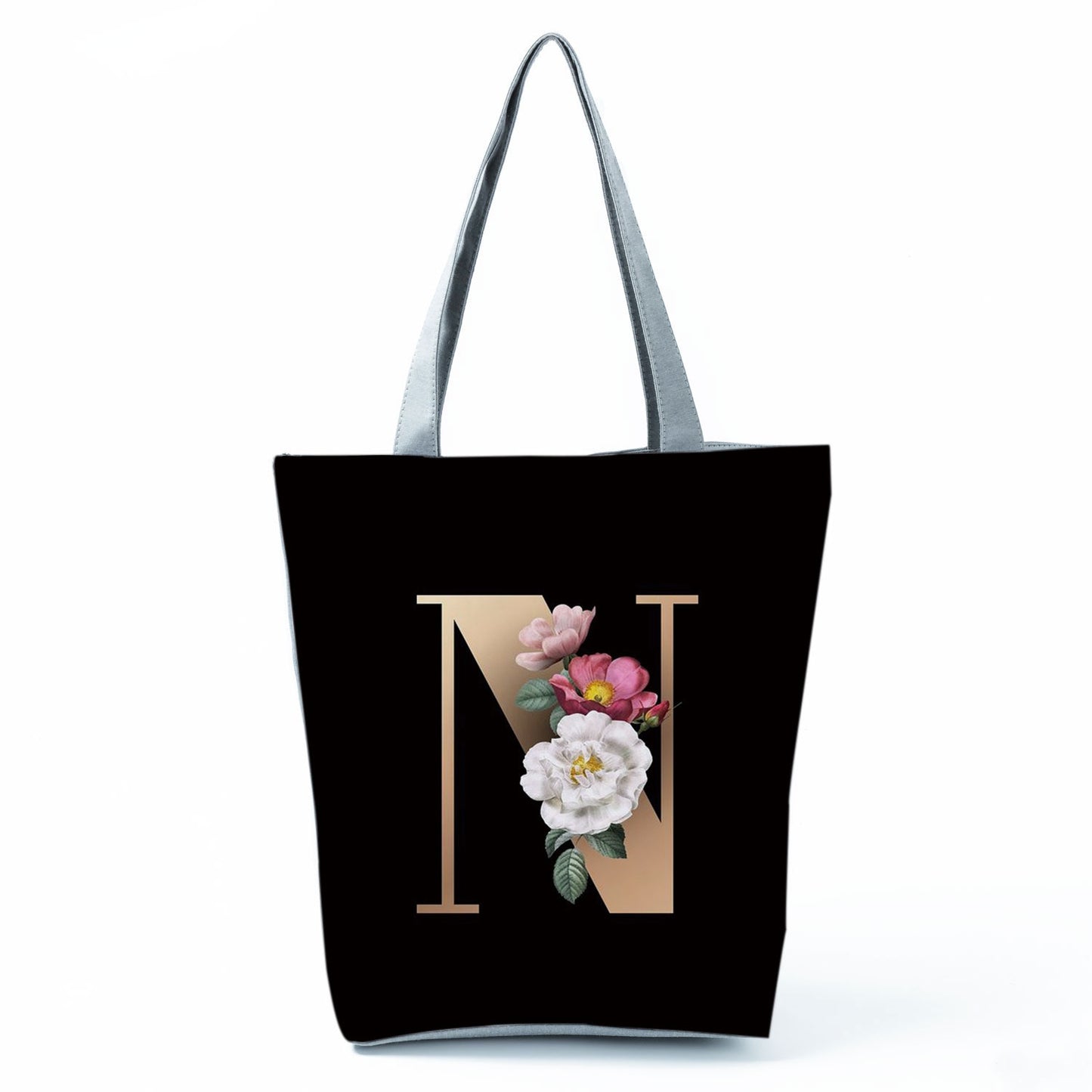 Black Customized Letter Alphabets Women Tote Shoulder Handbag