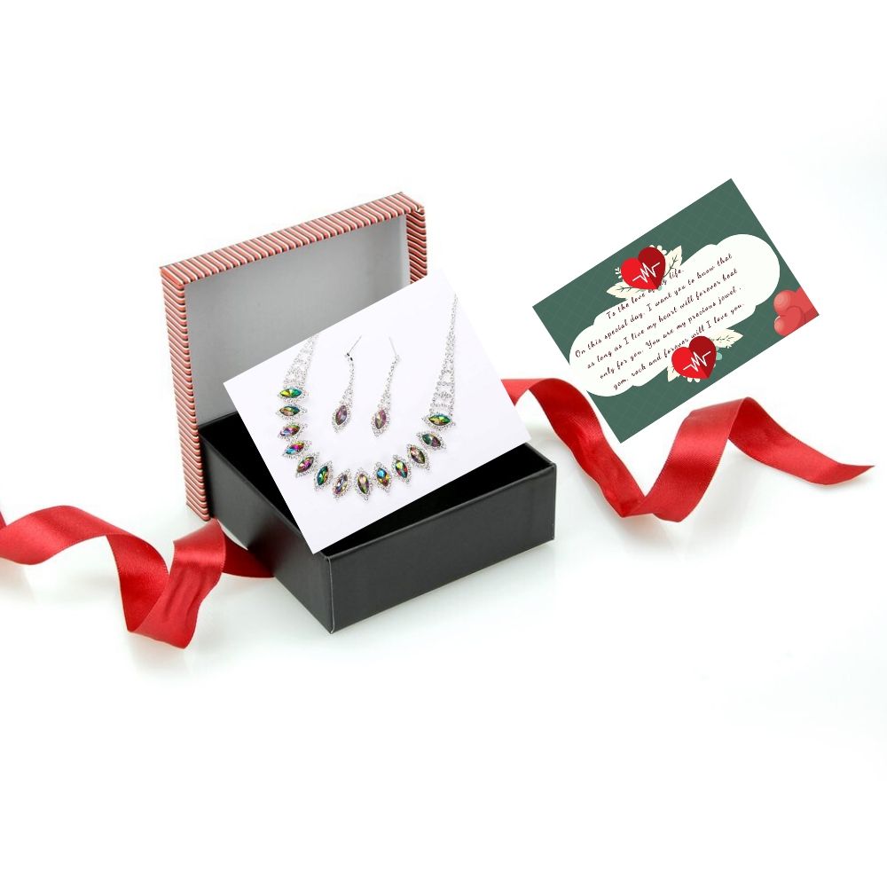 Silver  Necklace Earring Rhinestone Crystals Jewelry Set