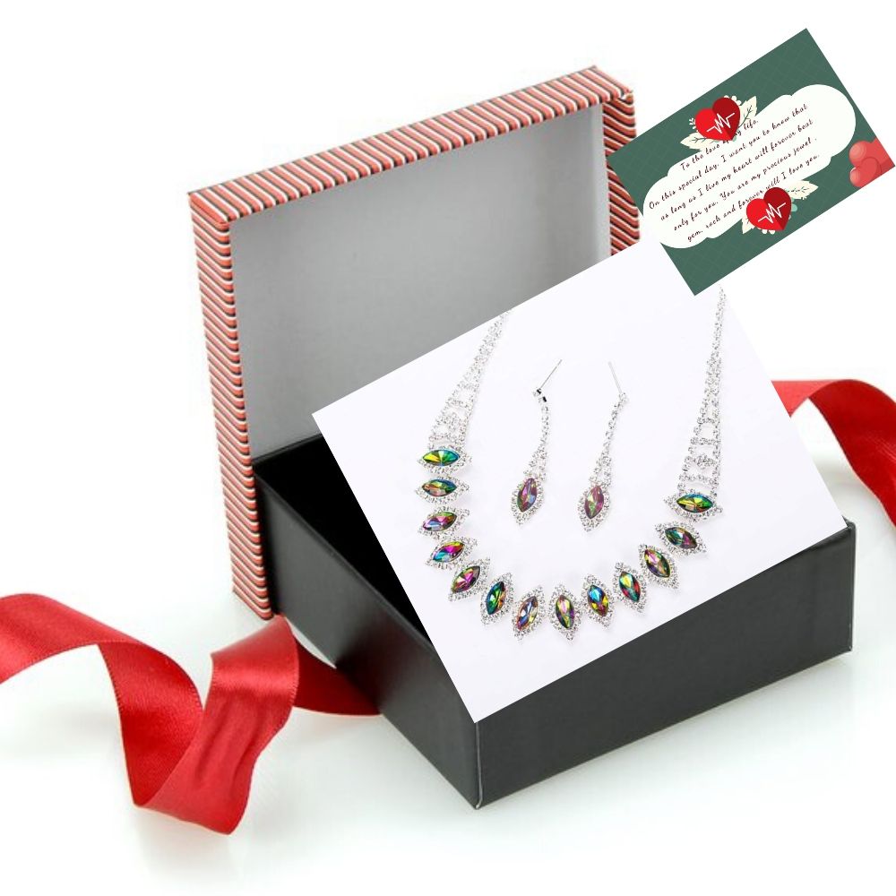 Silver  Necklace Earring Rhinestone Crystals Jewelry Set