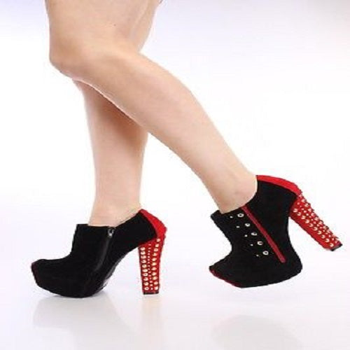 Women Red and Black Suede Ankle Booties Shoes-Free Item Online