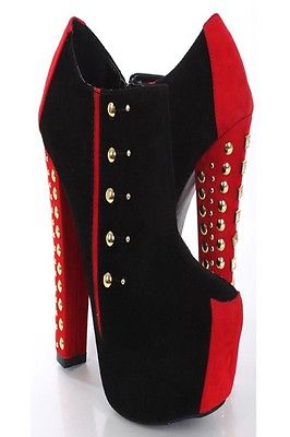 Women Red and Black Suede Ankle Booties Shoes-Free Item Online