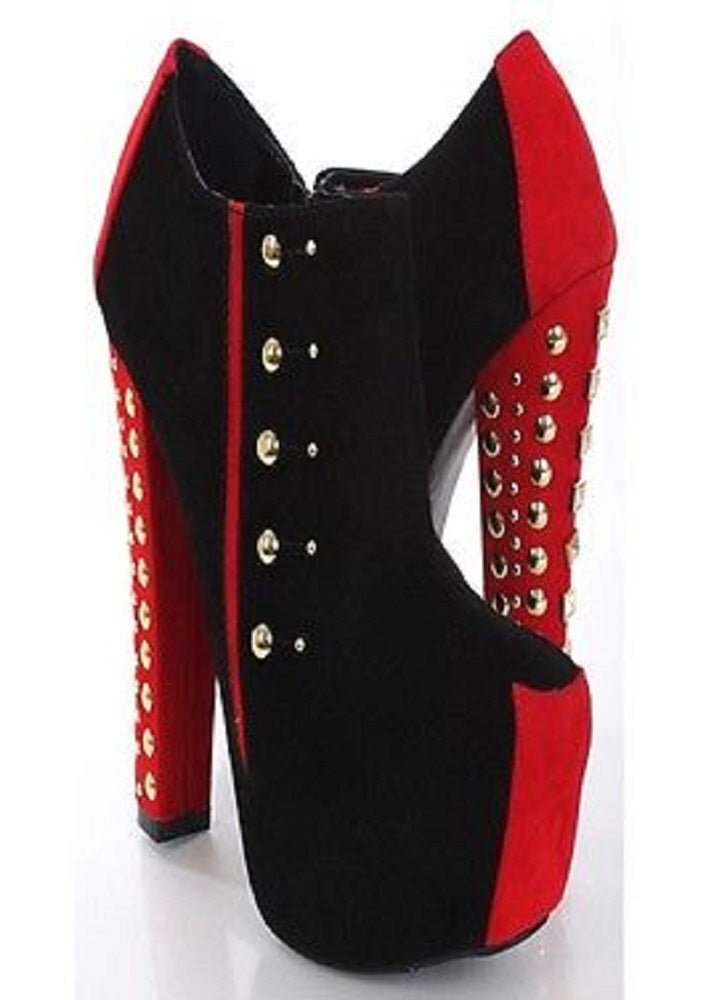 Women Red and Black Suede Ankle Booties Shoes-Free Item Online