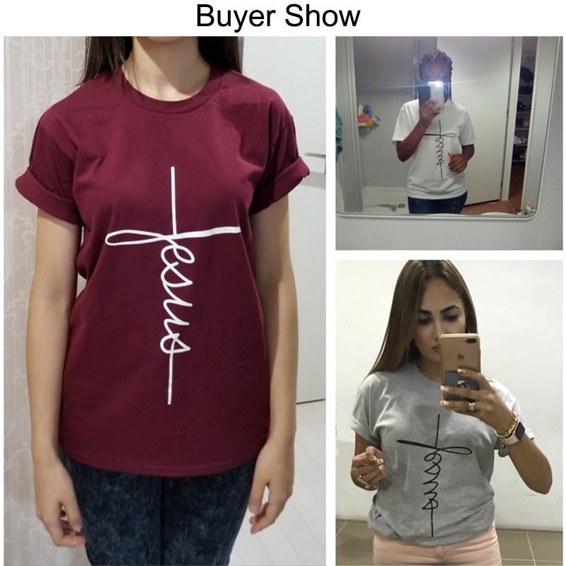 Bennie Fashion Jesus T-shirt Christian Cross Printing Women Tops-women tops-Free Item Online-Free Item Online