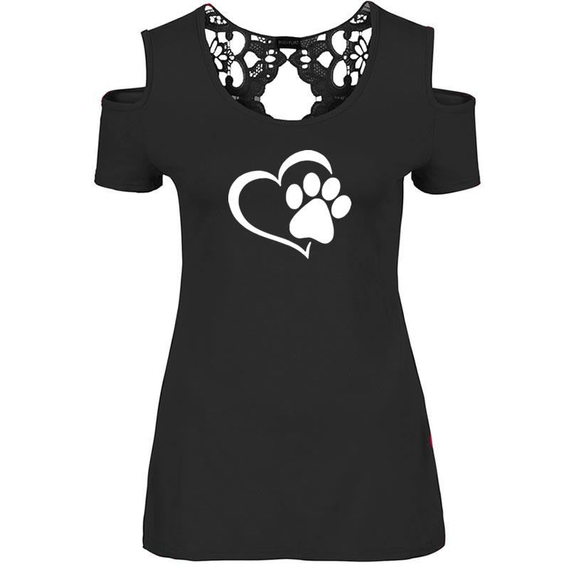 Paw Print Funny Summer Back Lace Dog Lovers T-shirt Women Travis Designs-dog paw print women tee shirt.-Free Item Online