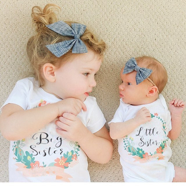 Big Sister Little Sister Matching Cotton Short Sleeve Bodysuit Baby Outfits-Baby Clothing-Free Item Online-Free Item Online