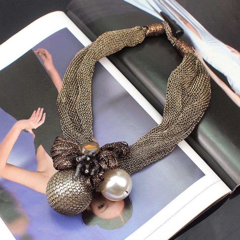 Simulated Pearl Pendants Necklaces Women Crystal Beads Statement Necklace Jewelry Choker