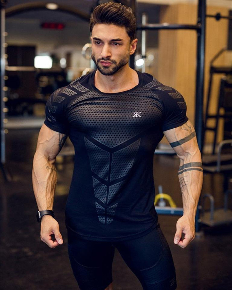 Ryan Design Compression Men Tee Shirt Gym Fitness Bodybuilding Workout Black Tops-work out top-Free Item Online