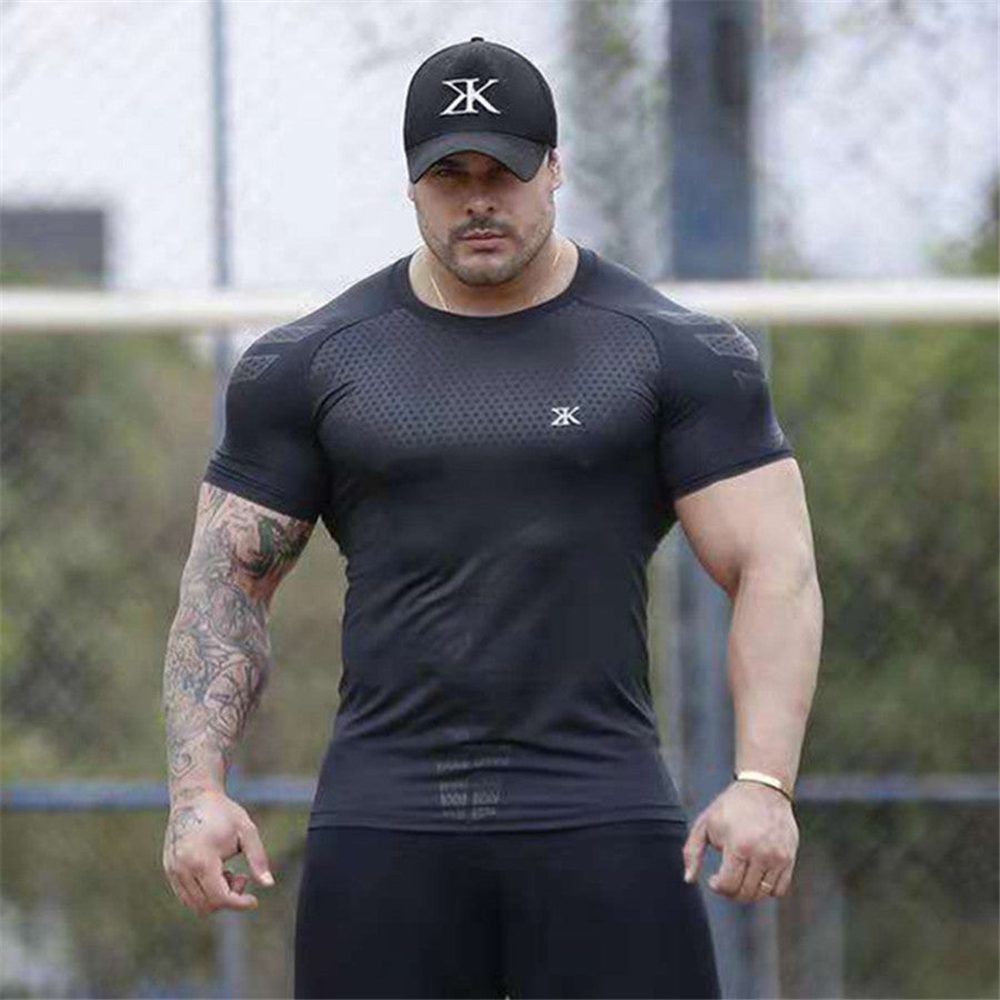 Ryan Design Compression Men Tee Shirt Gym Fitness Bodybuilding Workout Black Tops-work out top-Free Item Online